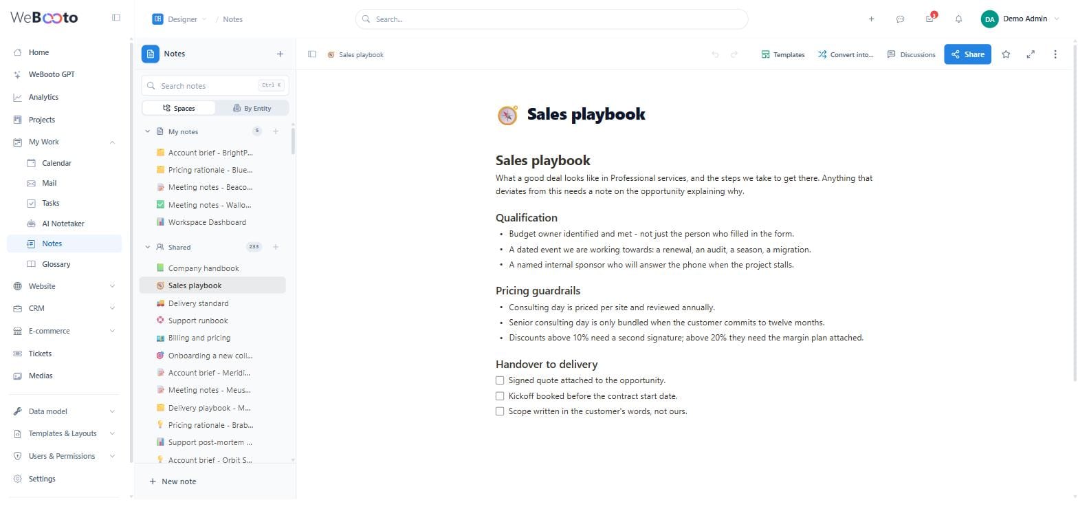 Notes et Projets intelligents Webooto