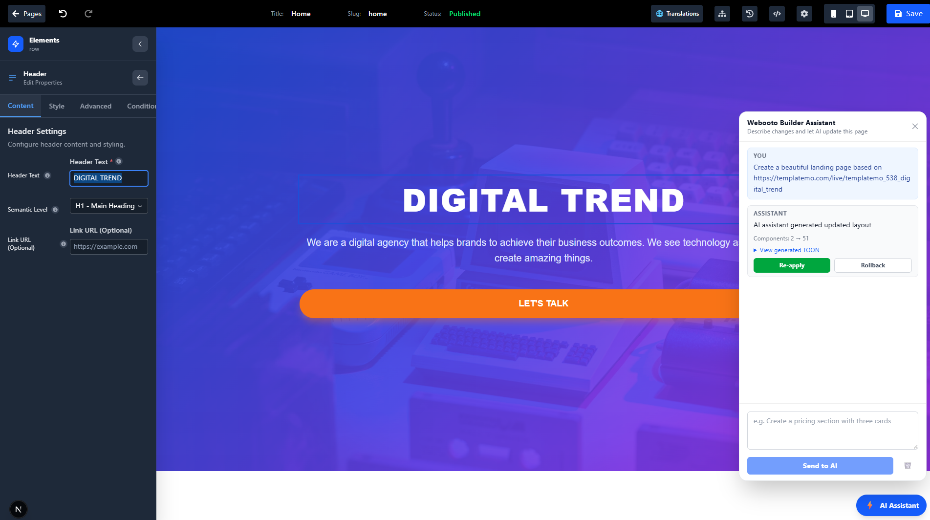 Webooto Builder with AI Assistant
